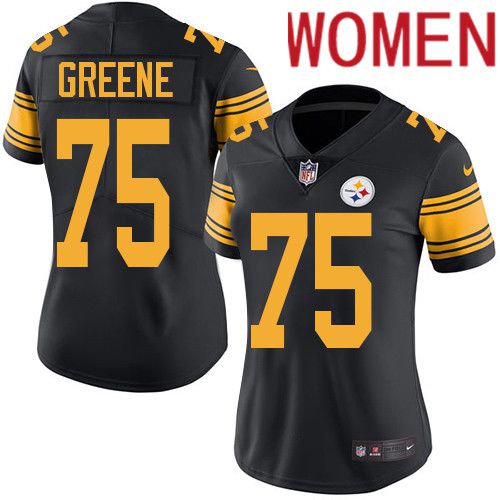 Women Pittsburgh Steelers #75 Joe Greene Nike Black Vapor Limited Rush NFL Jersey
